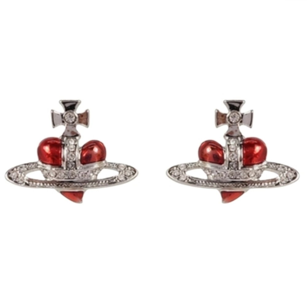 Designer Saturn Heart Earrings (red)